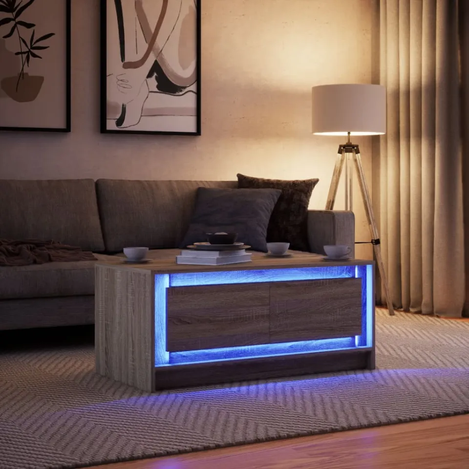 vidaXL Salontafel met LED-verlichting bewerkt hout sonoma eikenkleurig, foto 3