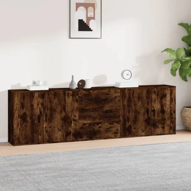 vidaXL Dressoirs 3 st bewerkt hout gerookt eikenkleurig Bruin