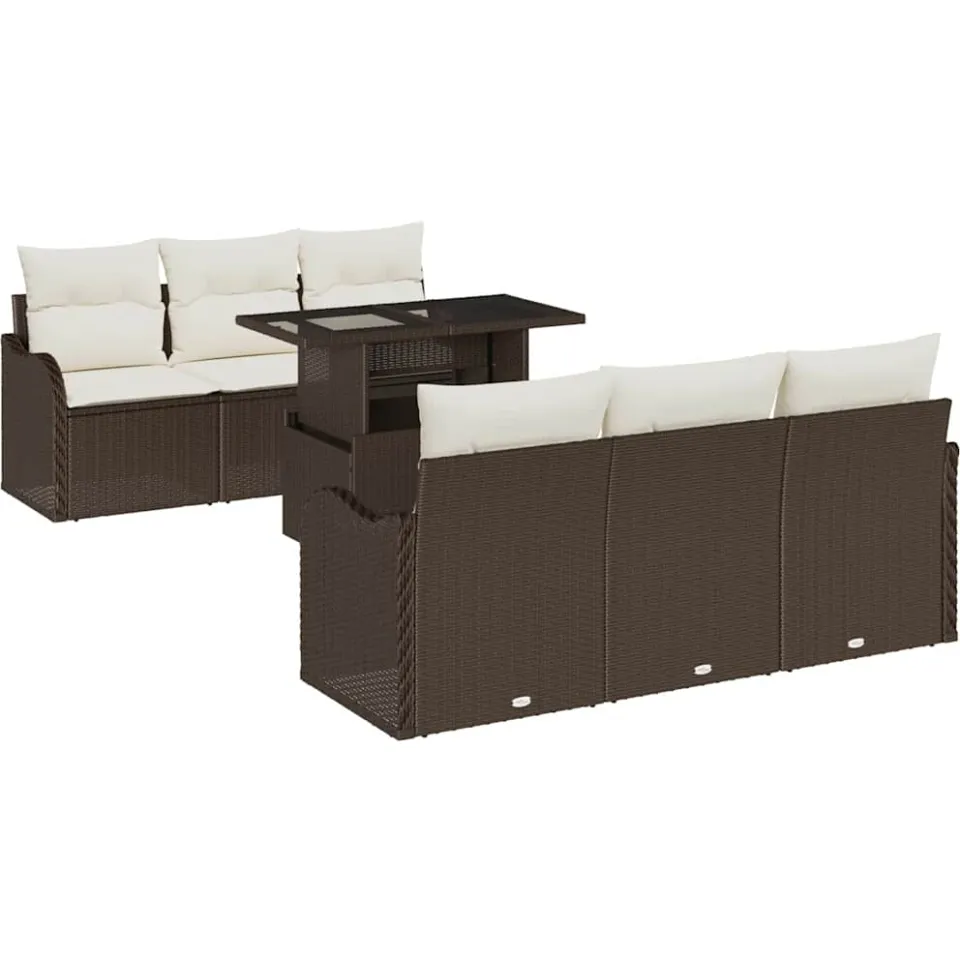 vidaXL Tuin Sofa Set 7 st Bruin en Crème poly rattan