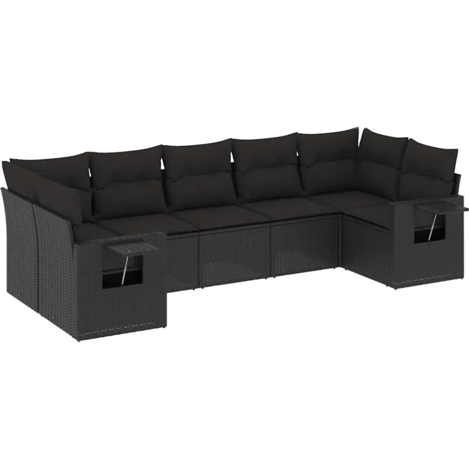 vidaXL 7-delige Loungeset met kussens poly rattan zwart, foto 3