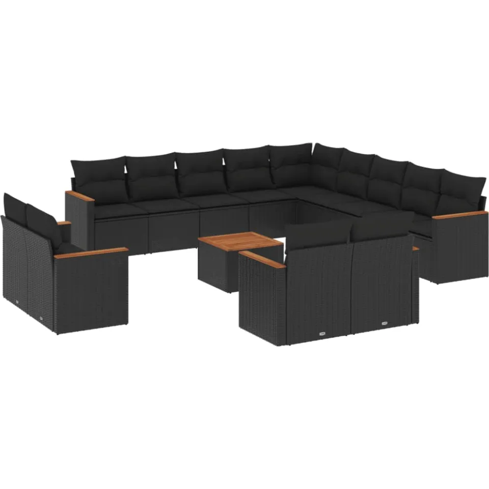 vidaXL 14-delige Loungeset met kussens poly rattan zwart, foto 3