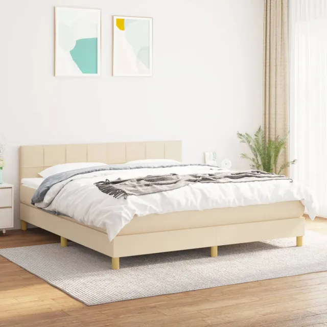 vidaXL Boxspring met matras stof crèmekleurig 160x200 cm