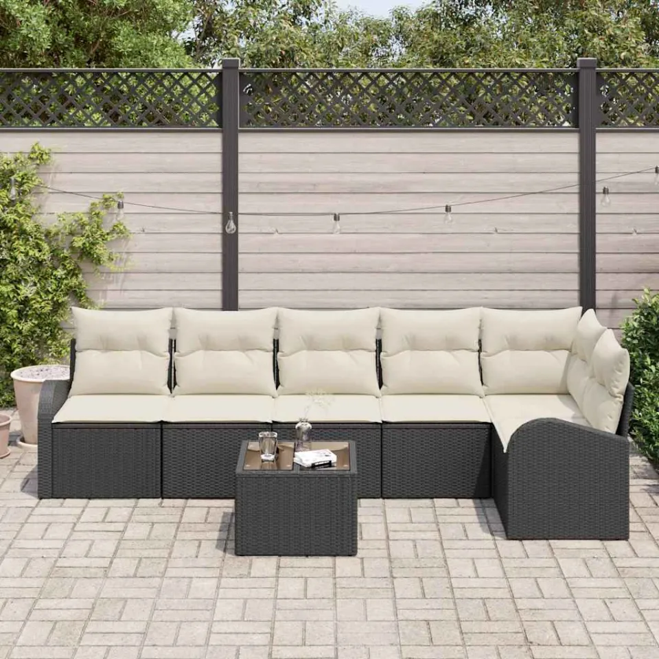 vidaXL Tuin Sofa Set 7 st Zwart poly rattan, foto 2