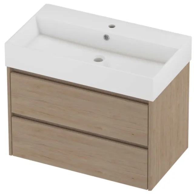 Proline Zara Badmeubelset Porselein Loft 1 Kraangat Symmetrisch 80x46x65 cm Glans Wit Ideal Oak Eiken