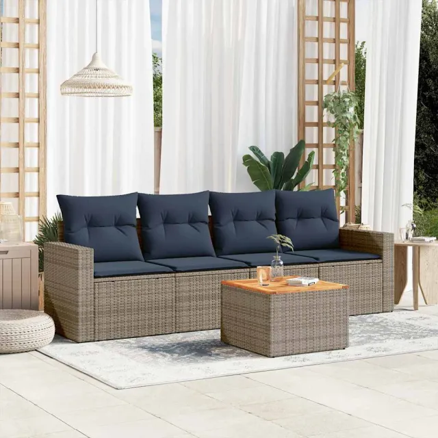 vidaXL 5-delige Loungeset met kussens poly rattan grijs, foto 2