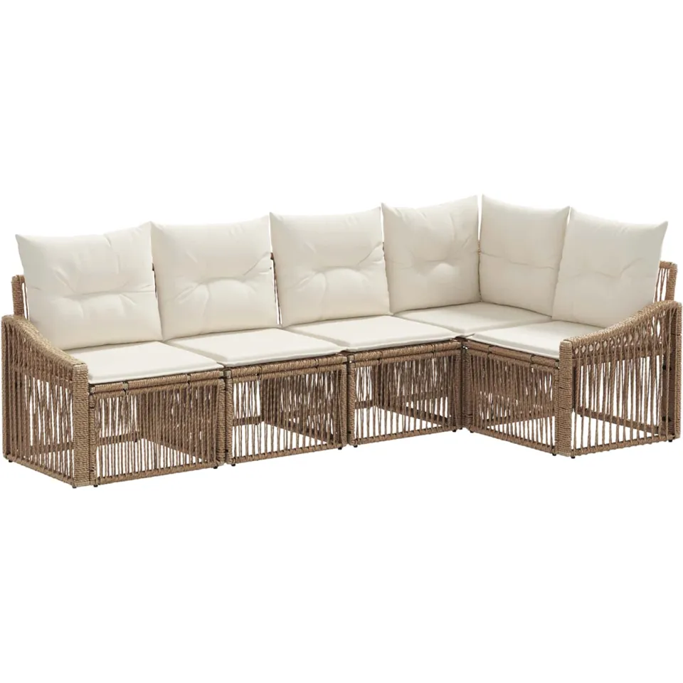 vidaXL Tuinbankenset 5 st 5-zits Beige poly rattan, foto 3