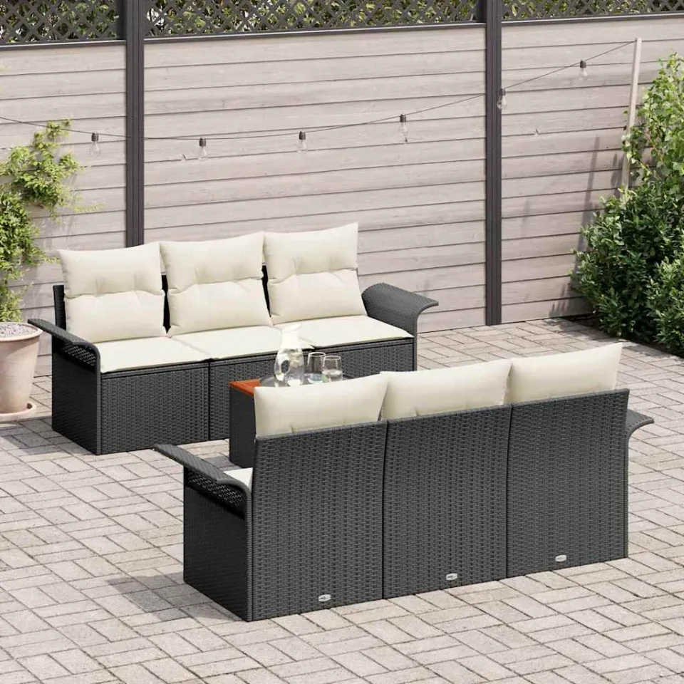 vidaXL Tuinbankenset 7 st Zwart poly rattan, foto 3