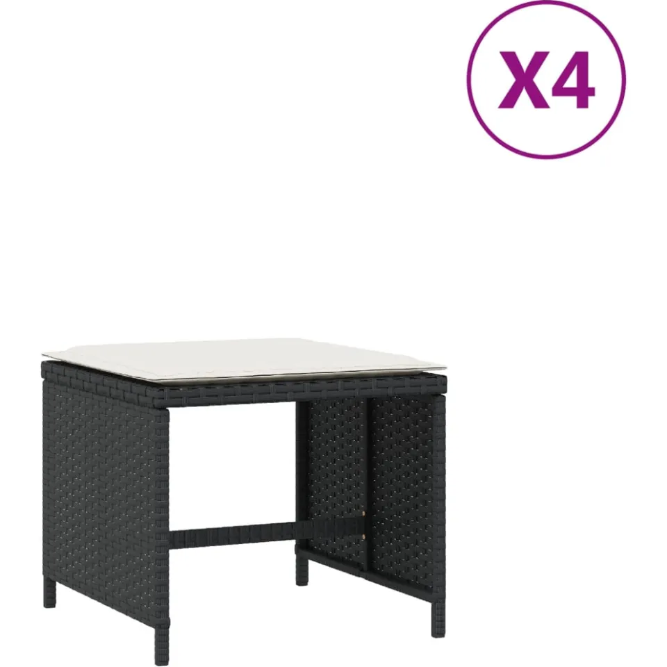 vidaXL Tuinkrukken 4 st met kussens 40x40x35 cm poly rattan zwart, foto 3