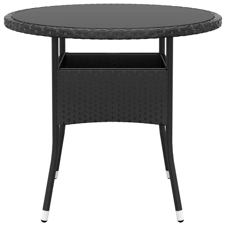 vidaXL Tuintafel Ø80x75 cm gehard glas en poly rattan zwart, foto 2