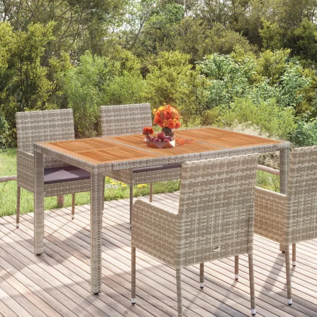 vidaXL Tuintafel met houten blad 150x90x75 cm poly rattan grijs, foto 2
