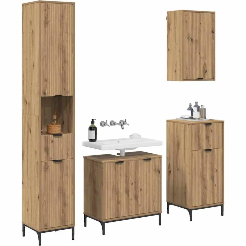 vidaXL Badkamermeubelset 4 st Artisan Eiken Engineered hout, Metaal