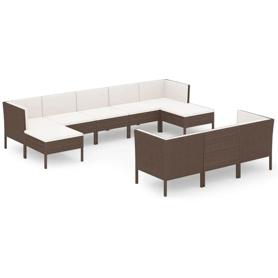 vidaXL 10-delige Loungeset met kussens poly rattan bruin, foto 3