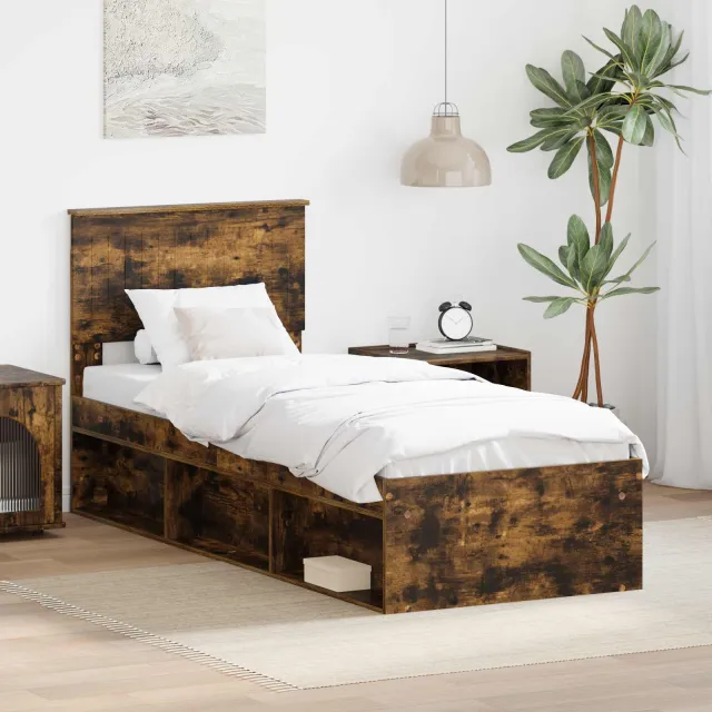 vidaXL Bedframe Gerookt eiken 75 x 190 cm Massief grenenhout Bruin