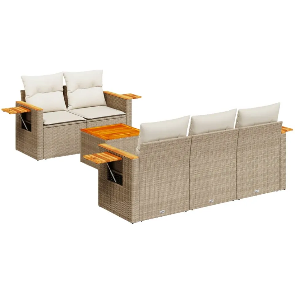 vidaXL 6-delige Loungeset met kussens poly rattan beige, foto 3