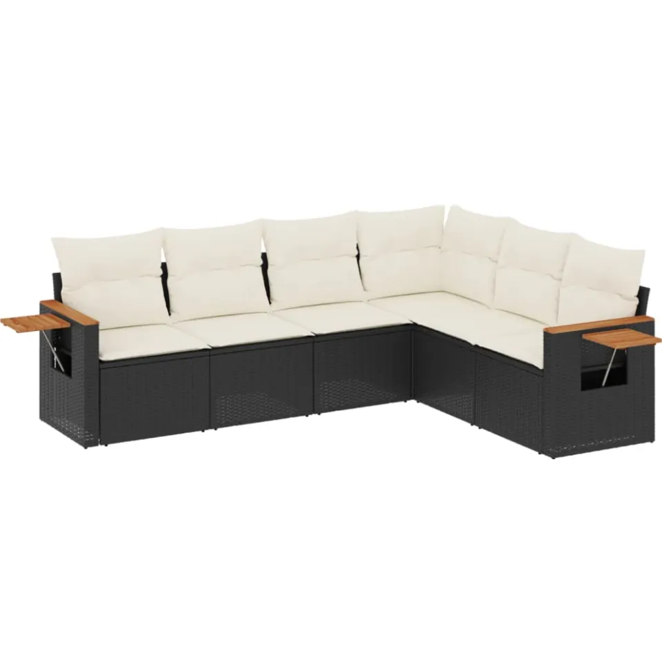 vidaXL 6-delige Loungeset met kussens poly rattan zwart, foto 3