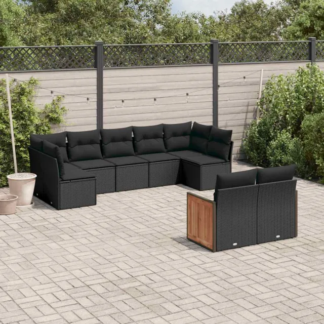 vidaXL 9-delige Loungeset met kussens poly rattan zwart, foto 2