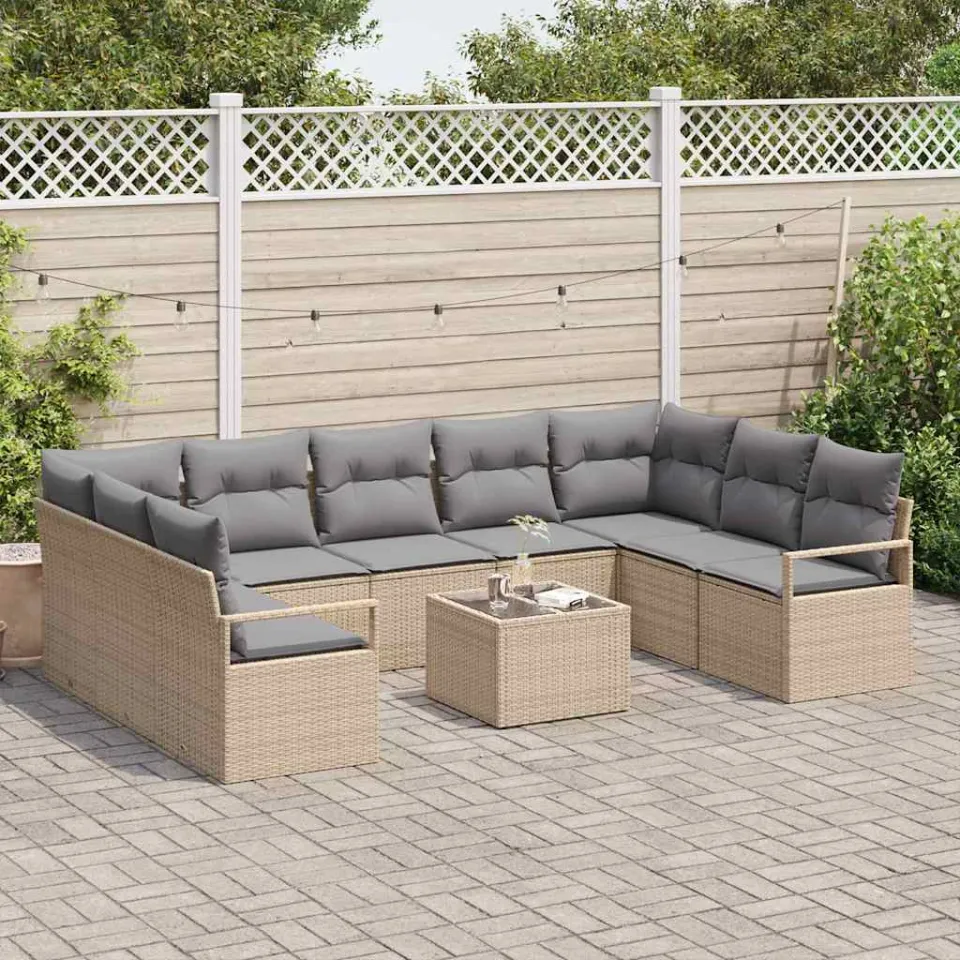 vidaXL Bankstel 10 st Beige poly rattan, foto 3