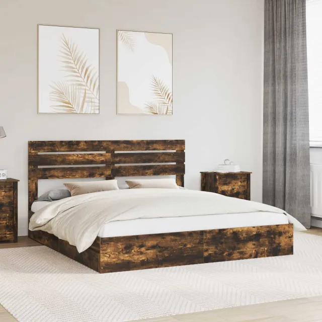 vidaXL Opslag bed Gerookt eiken 180 x 200 cm Bewerkt hout Bruin