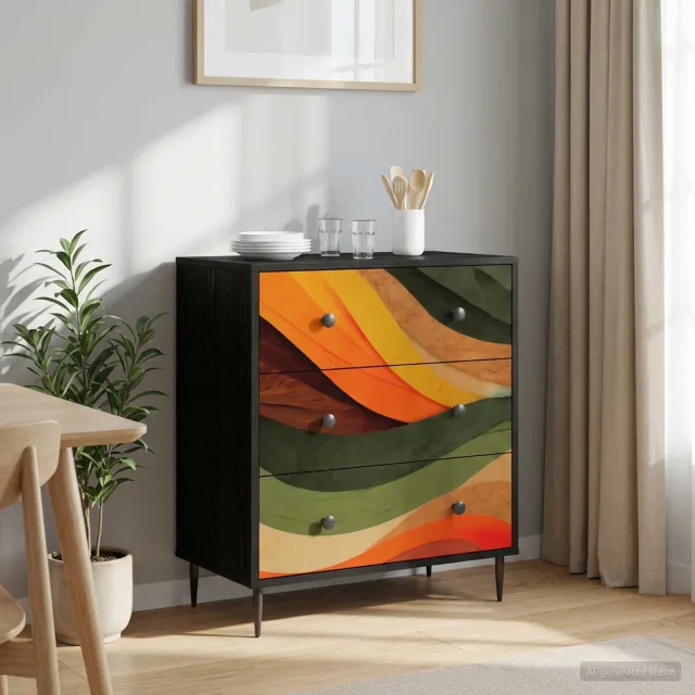 vidaXL Ladekast BONN Retro golfprint 66 x 36,5 x 76 cm Bewerkt hout Zwart