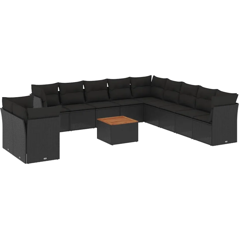 vidaXL 12-delige Loungeset met kussens poly rattan zwart
