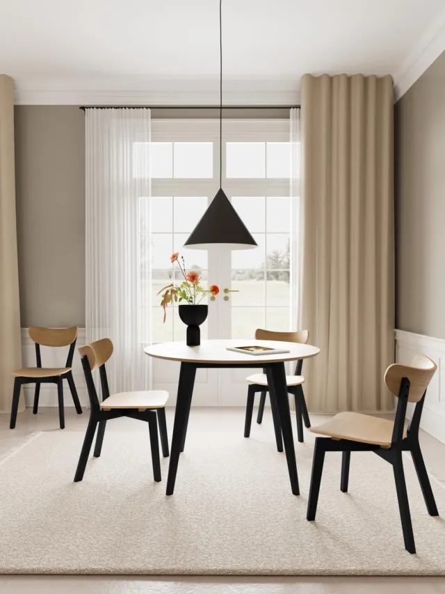 Giga Living Eetkamerset Vernoza Eiken Naturel/Zwart Ø105cm - Giga Living