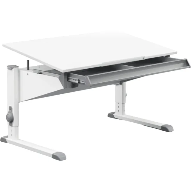 Moll World Moll Sprinter Kinderbureau - Met lade en Side Top - In hoogte verstelbaar - Kantelbaar blad - Ergonomisch en meegroeiend bureau - Voor schoolkinderen - Wit/Grijs