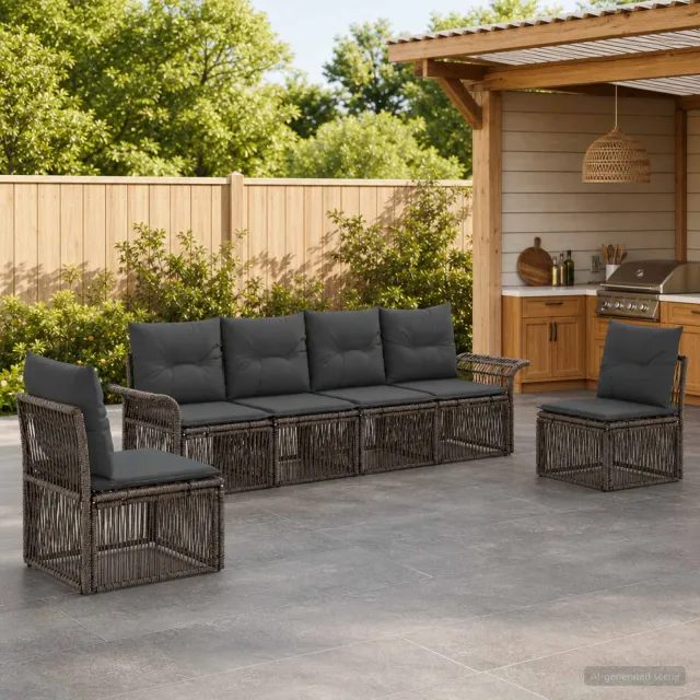 vidaXL Tuinbankenset 6 st 6-zits Grijs poly rattan, foto 2