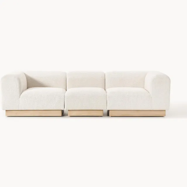 Westwing Collection Modulaire bank Natalie (3-zits) van teddy-bouclé Wit