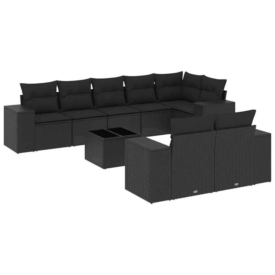 vidaXL 9-delige Loungeset met kussens poly rattan zwart, foto 3
