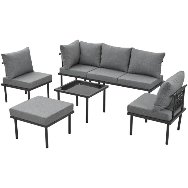 YYchan loungeset voor buiten - 4 personen - met kussens - grijs