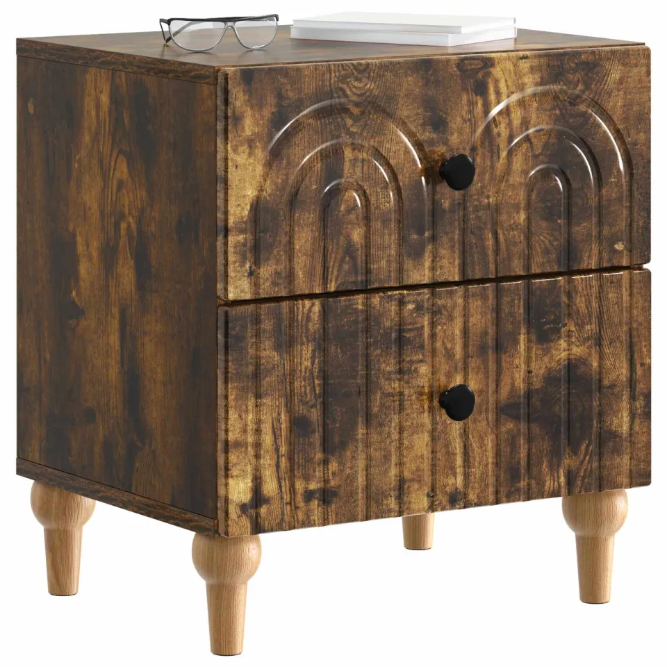 vidaXL Nachtkastje 2 st Gerookt eiken 43 x 34,5 x 48 cm Bewerkt hout Bruin