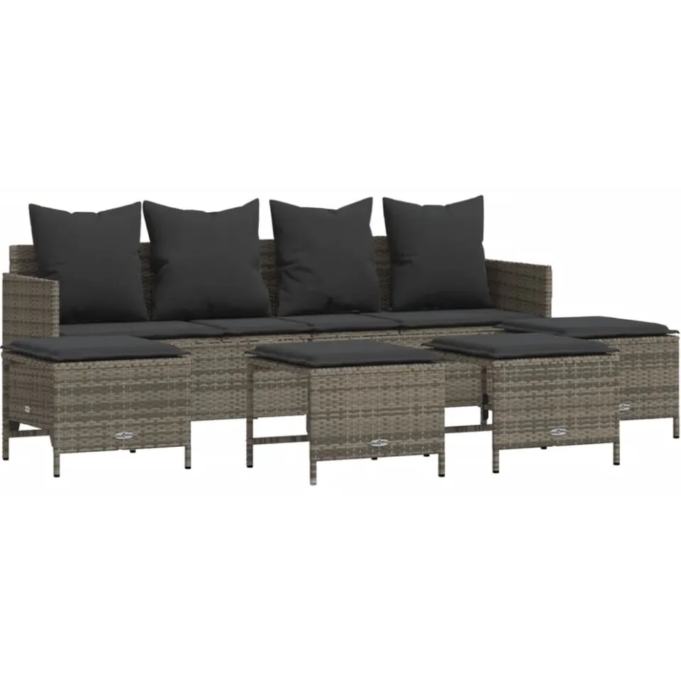 vidaXL 5-delige Loungeset met kussens poly rattan grijs, foto 3