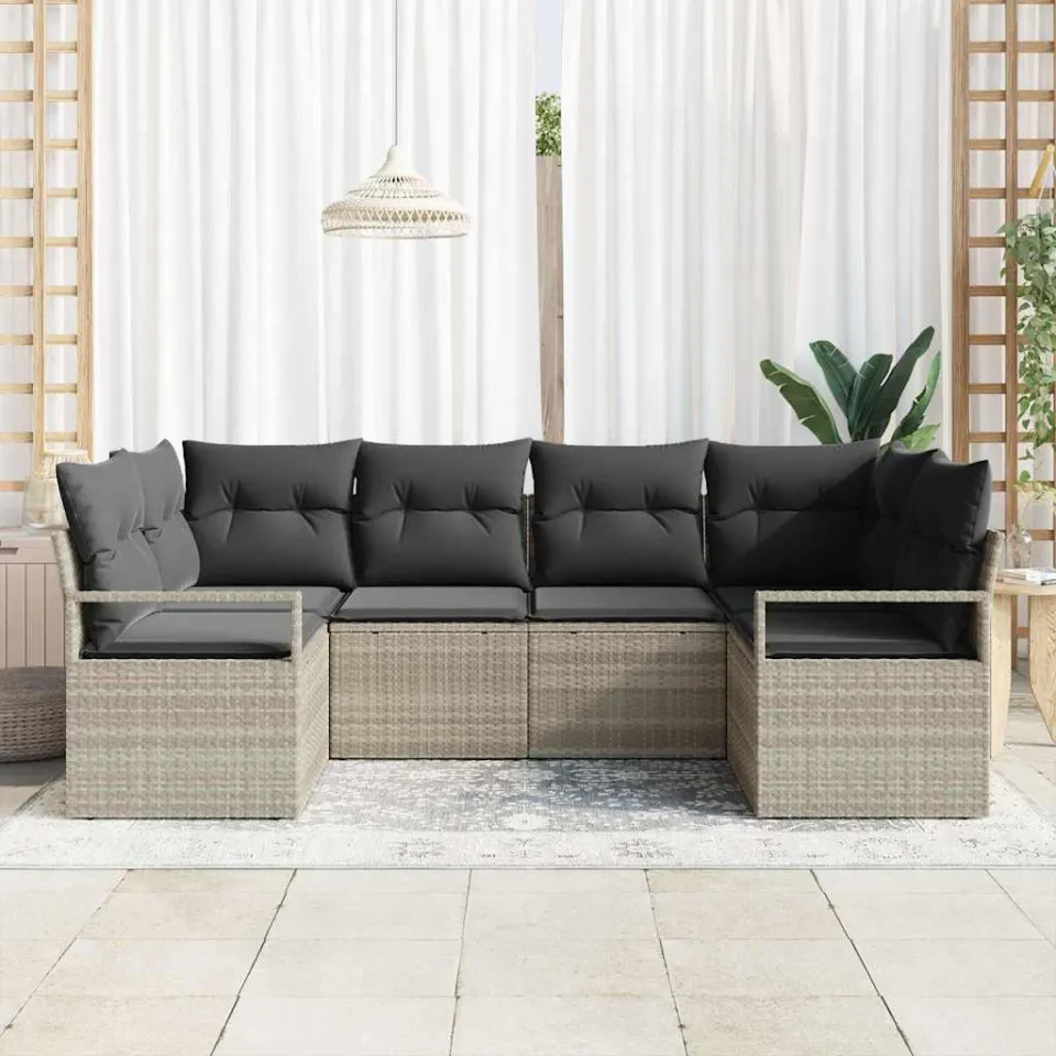 vidaXL Bankstel 6 st Lichtgrijs poly rattan, foto 3