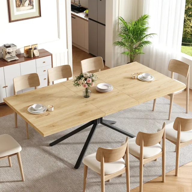 FloraGrace Uitschuifbare Eettafel - Rechthoekig Voor 4 Tot 6 Personen - MDF En Metaal - 120/160x90x75 Cm - Licht Eiken