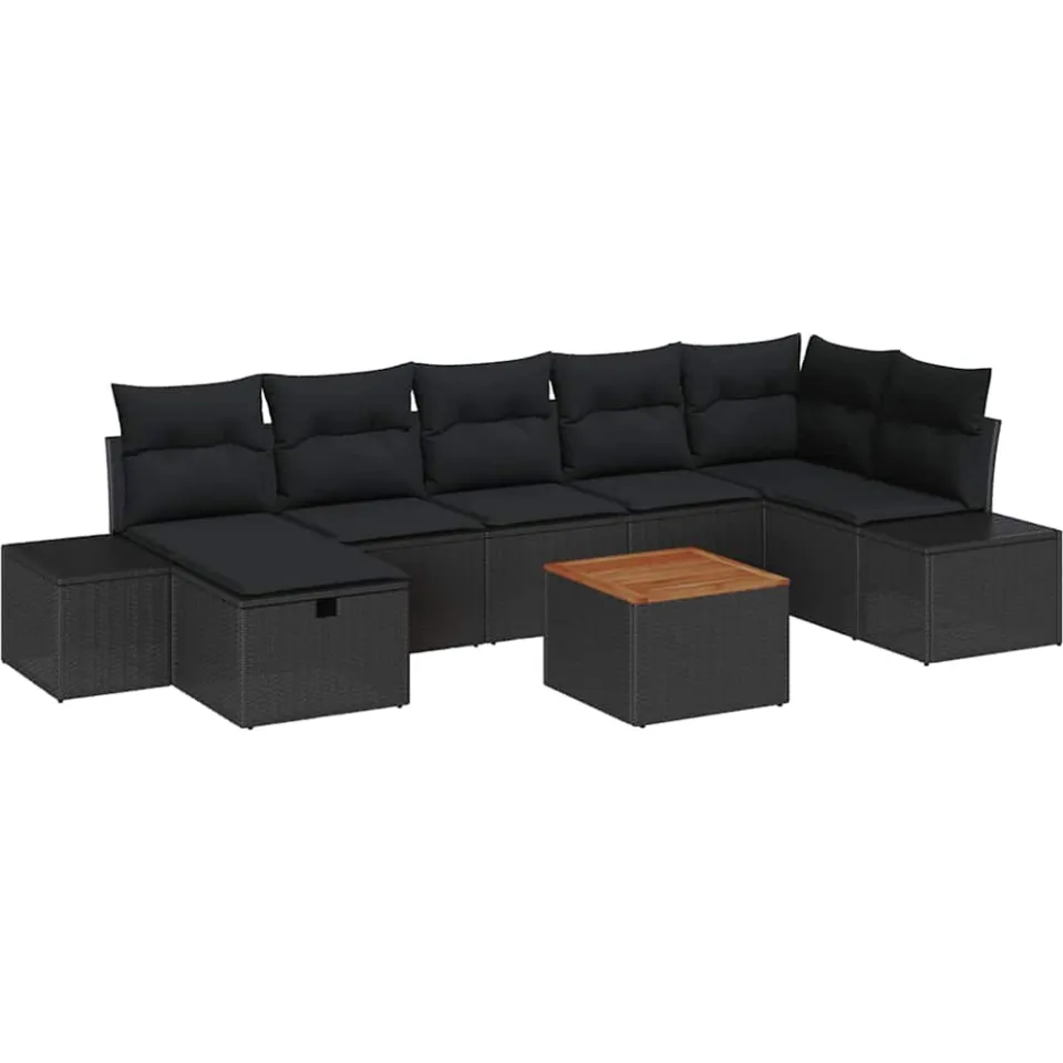 vidaXL Tuinbankenset 8 st Zwart poly rattan