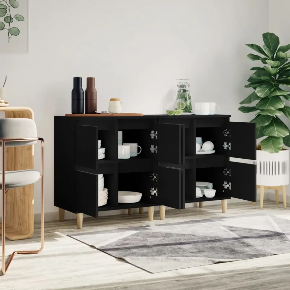 vidaXL Dressoirs 2 st 60x35x70 cm bewerkt hout zwart, foto 3