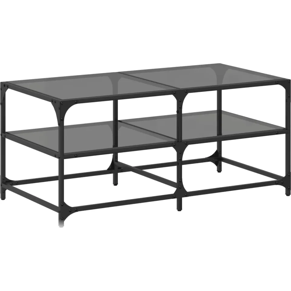 vidaXL Salontafel met zwart glazen blad 98,5x50x45 cm staal, foto 3