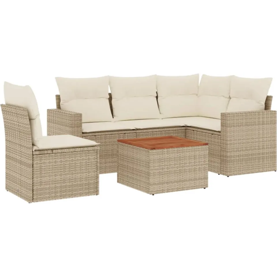 vidaXL 6-delige Loungeset met kussens poly rattan beige, foto 3