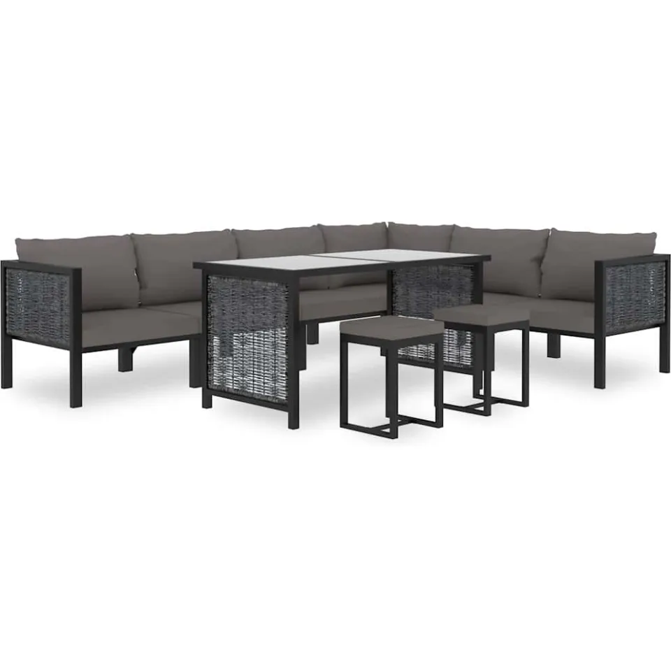 vidaXL 9-delige Loungeset met kussens poly rattan antraciet Anthraciet