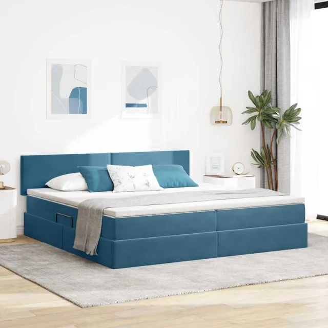 vidaXL Opslag bed met hoofdeinde Donkerblauw 200 x 200 cm Fluweel
