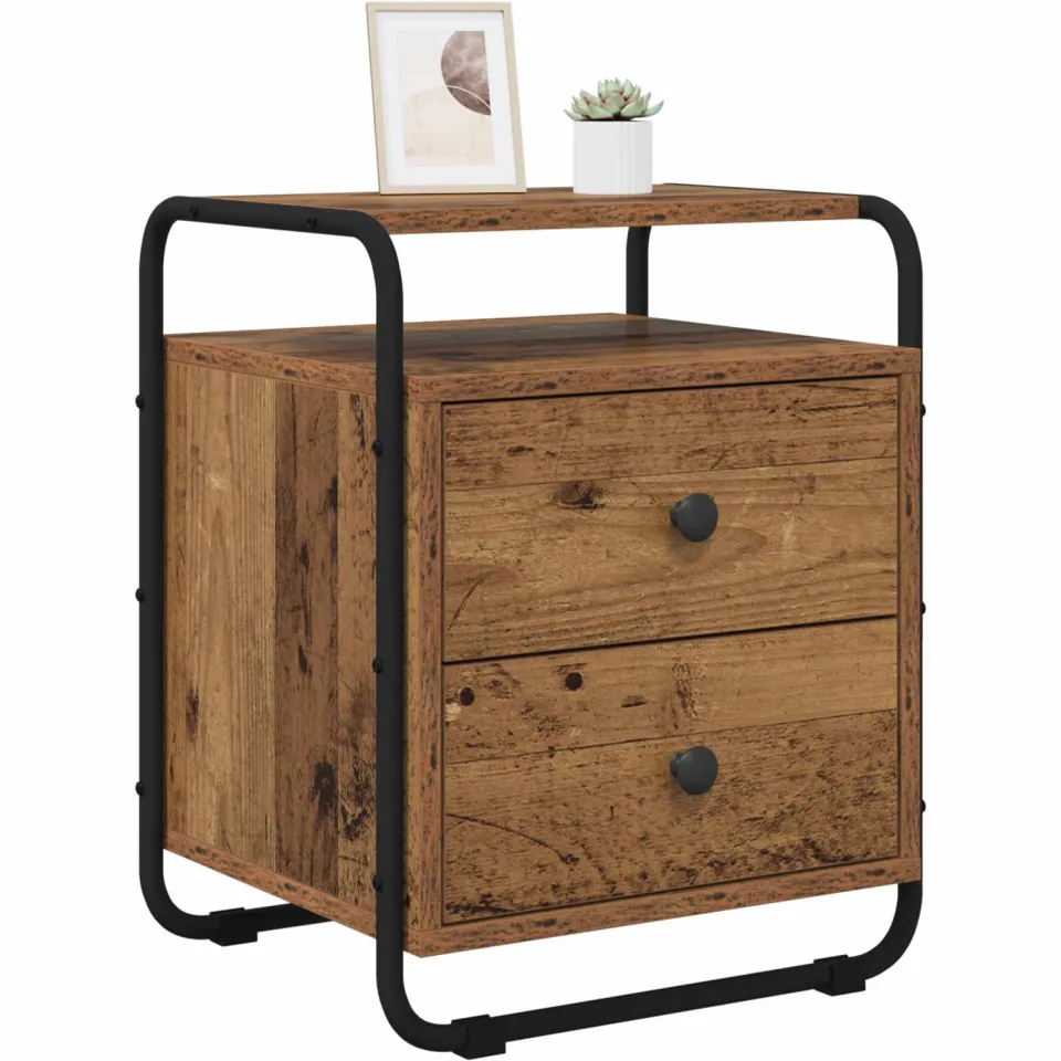 vidaXL Nachtkastje 2 st Oud hout 40 x 36,5 x 50 cm Bewerkt hout bruin, foto 2