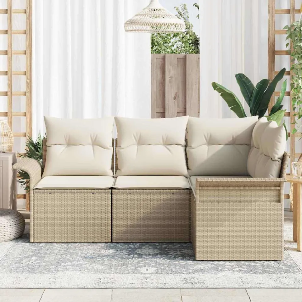 vidaXL Tuin Sofa Set 4 st Beige poly rattan, foto 3