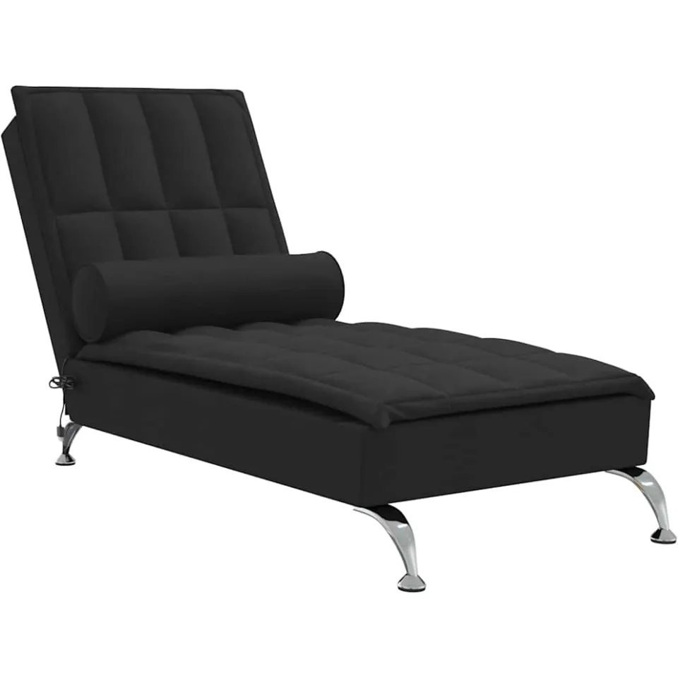 vidaXL Massage chaise longue met bolster stof zwart, foto 4