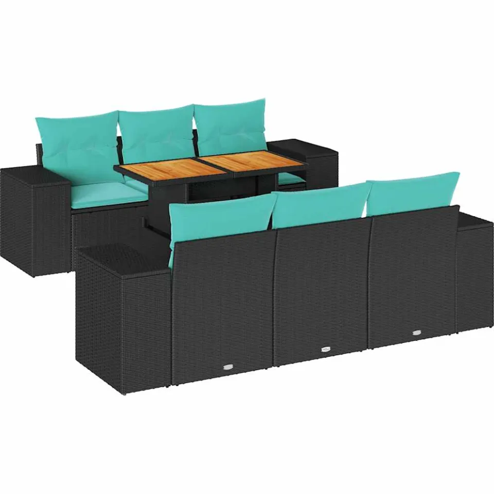 vidaXL 7-delige Loungeset met kussens poly rattan zwart, foto 3