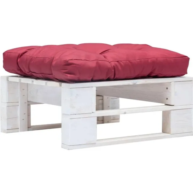 vidaXL Tuinpoef - met - rood - kussen - pallet - hout - wit Wit en rood