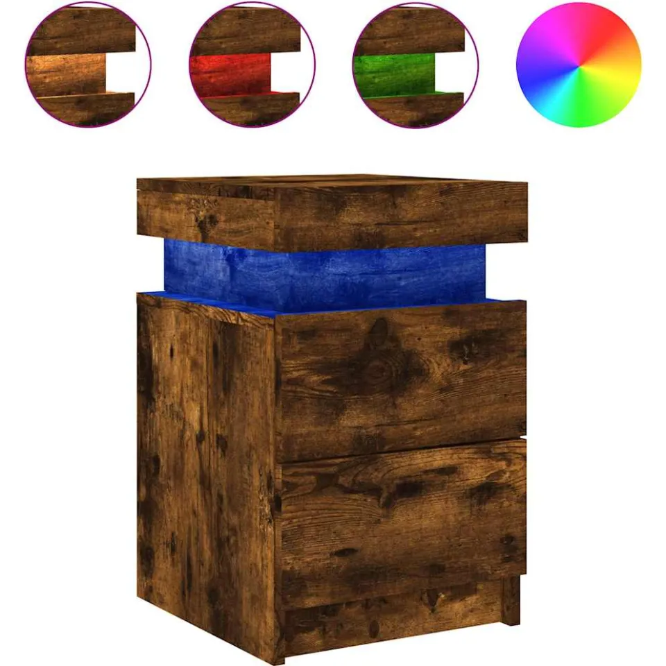 vidaXL Nachtkastje met LED-verlichting 35x39x55 cm gerookt eikenkleur, foto 3
