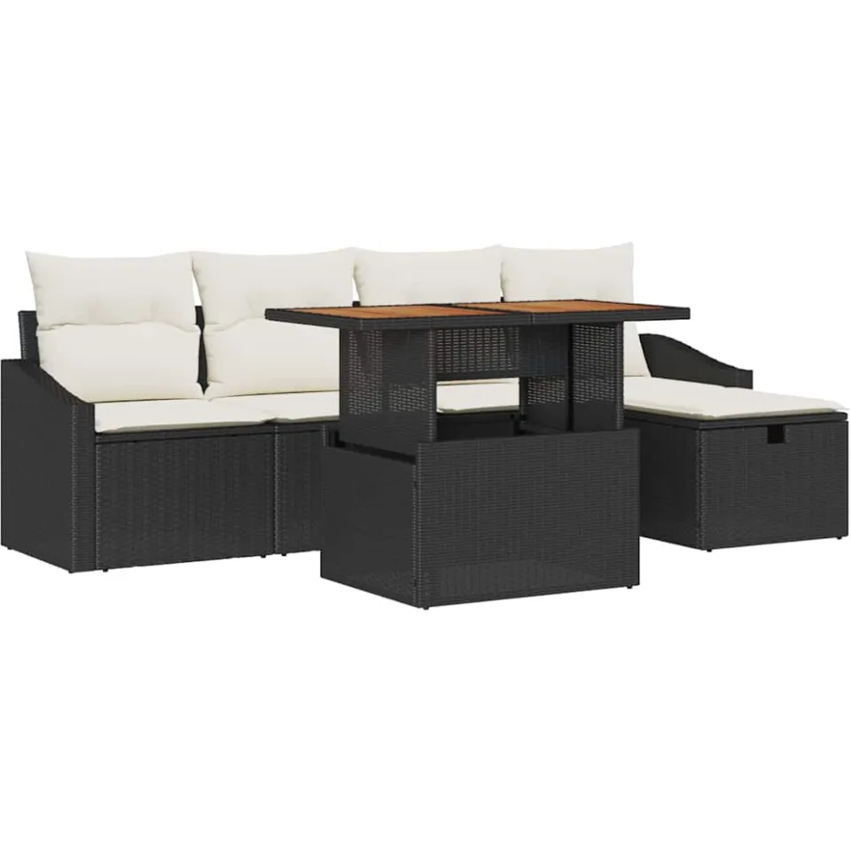 vidaXL Tuin Sofa Set 6 st Zwart poly rattan