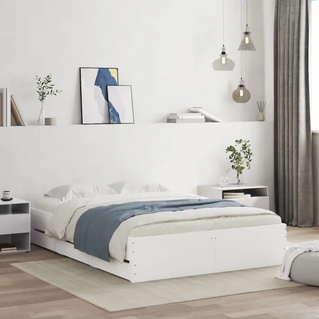 vidaXL Bedframe met lades bewerkt hout wit 135x190 cm