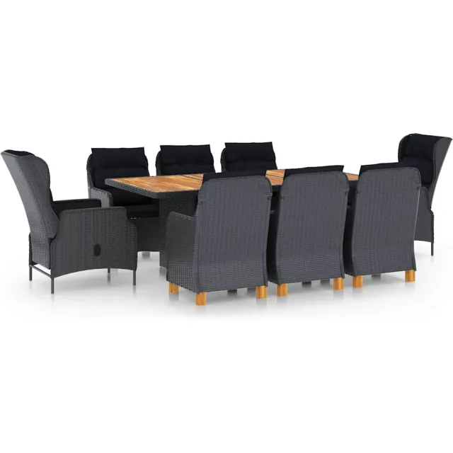 vidaXL 9-delige Tuinset met kussens poly rattan donkergrijs grijs, foto 2