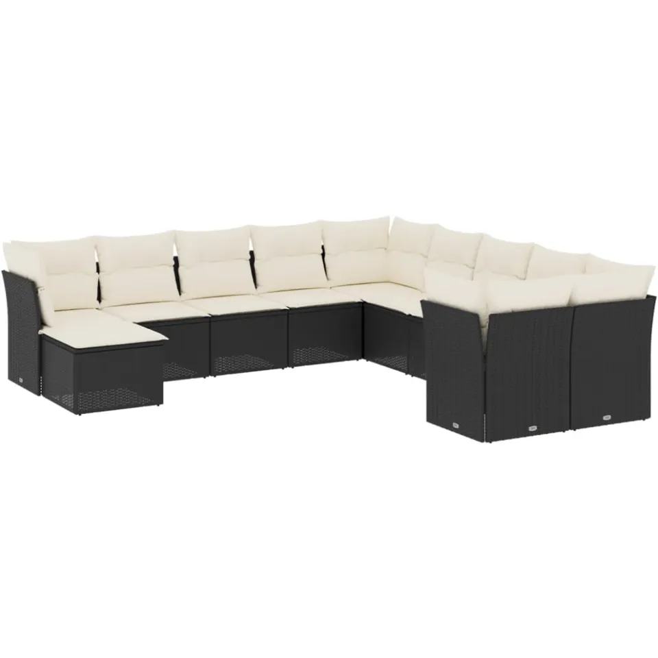 vidaXL 11-delige Loungeset met kussens poly rattan zwart, foto 3